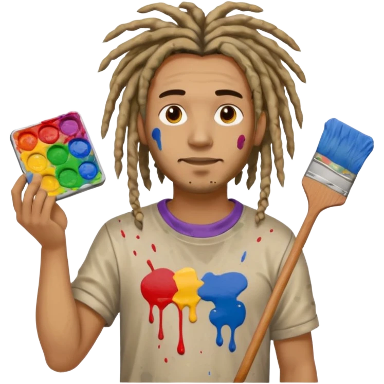 man artist with dreadlock, holding painter emoji