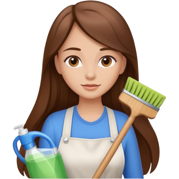 beautiful girl with long brown hair cleaning emoji
