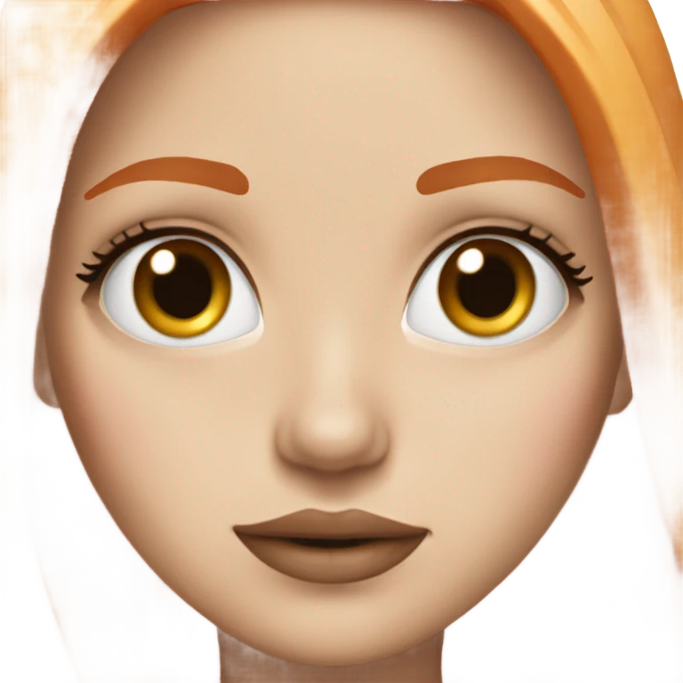 A girl has white skin, orange and straight hair. Also her eyes are brown. She has pink lipgloss emoji