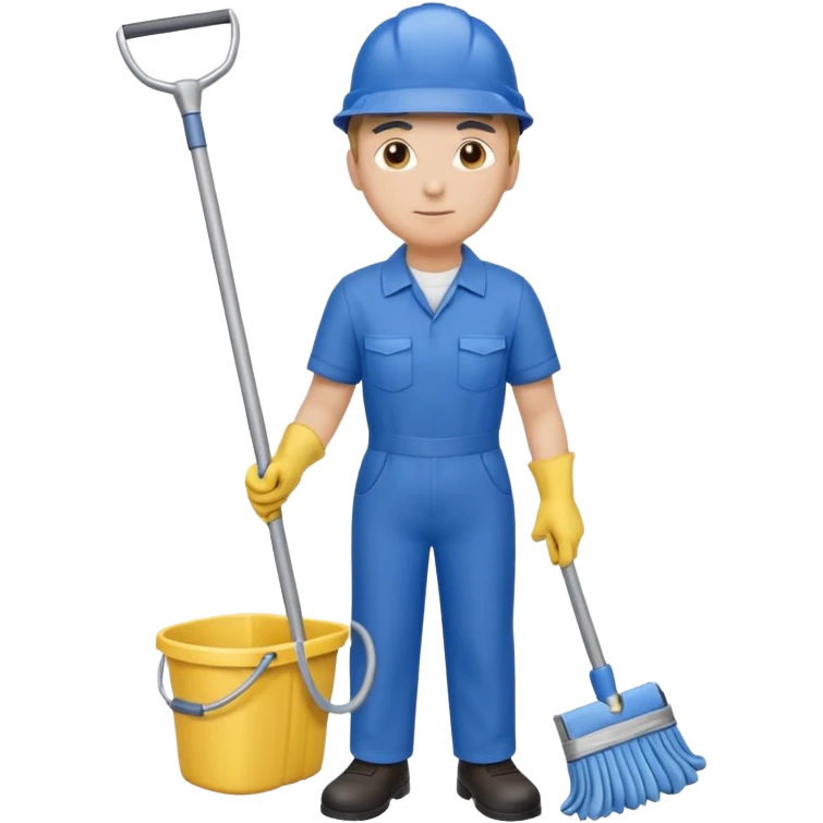 Custodian with yellow rubber gloves, mop emoji