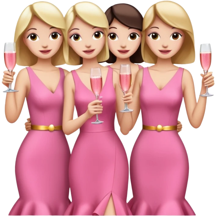 Three woman with pink dresses and pink champagne celebrating emoji