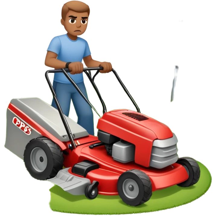 angry guy pushing lawn mower holding sign that says “cps took my kids” emoji