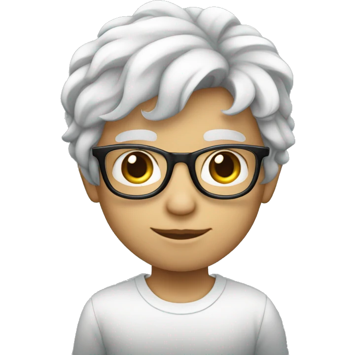 Un niño blanco con lentes azules y cabello negro  emoji
