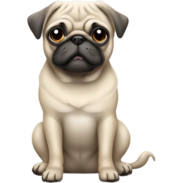 Cute beige pug sitting in a grey temt emoji