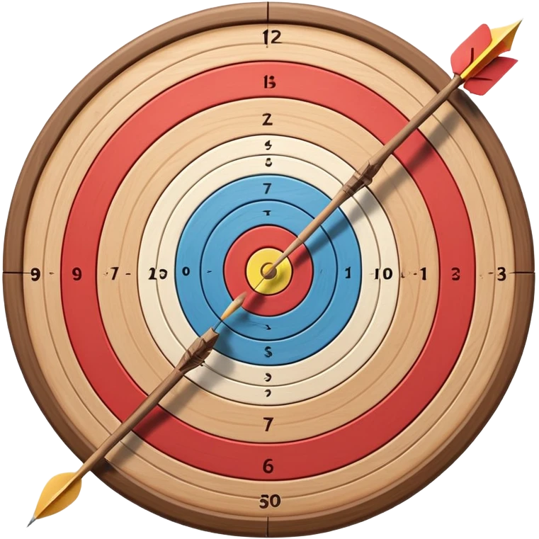 A bow and arrow aimed at a target, with the arrow perfectly positioned for release. The background features a target with concentric rings, emphasizing precision, skill, and focus in archery. The scene radiates concentration and the grace of the sport. emoji