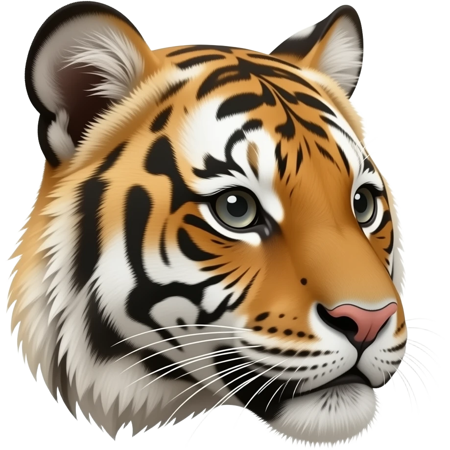 Realistic Turn sideways a little bit cute tiger head Turn sideways dark gray eyes emoji