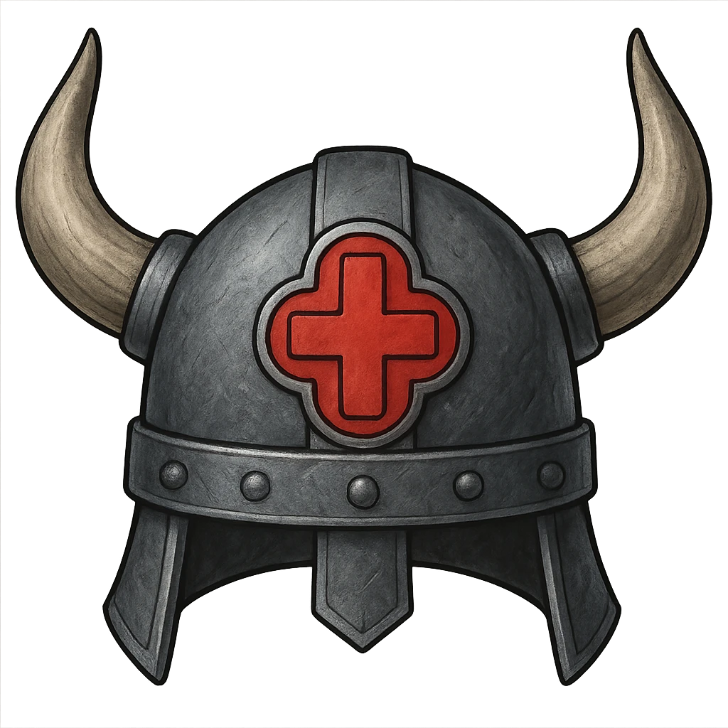 A Viking helmet with a medical cross emblem, symbolizing strength and healing emoji