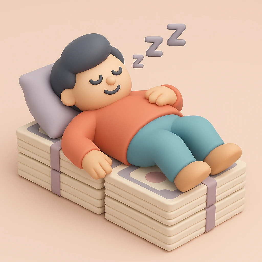 happy person napping on mattress of money emoji