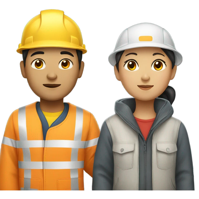 Chinese woman and chinese man builders emoji