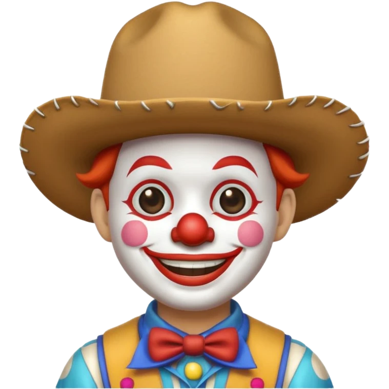 a clown emoji that is wearing a cowboy hat  emoji