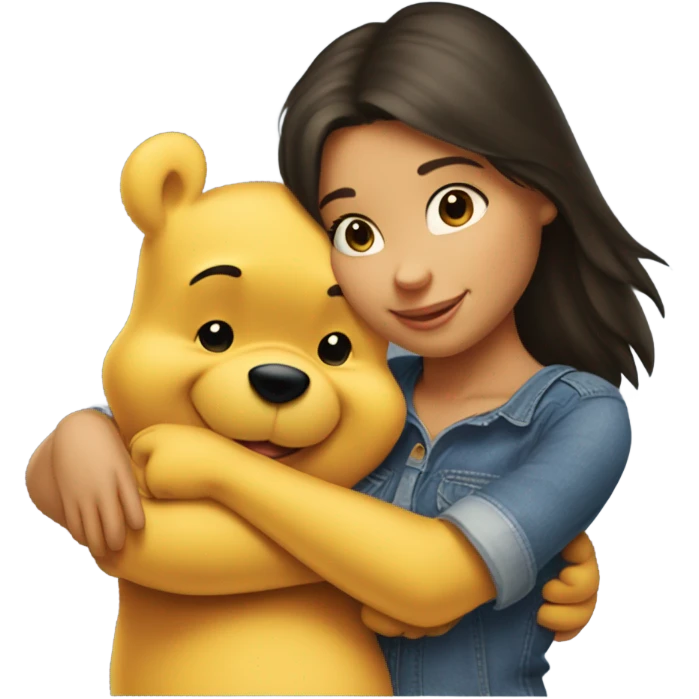 Winne the Pooh hugging pretty brunette girl wearing jeans emoji