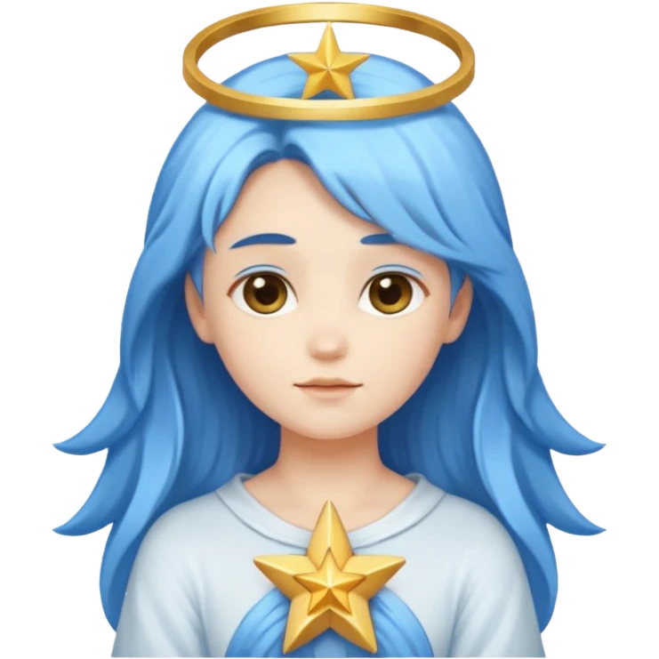 A soft-faced angel with flowing blue hair and glowing halo, holding a small star.






 emoji