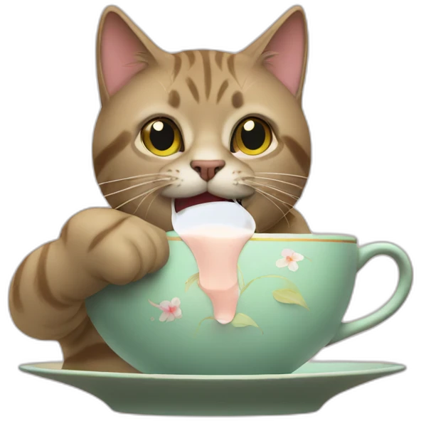 cat drinking from thé  emoji