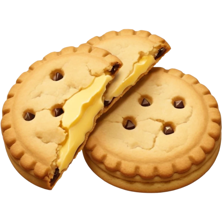 A pair of plain cookies, one of them with a bite taken out. emoji