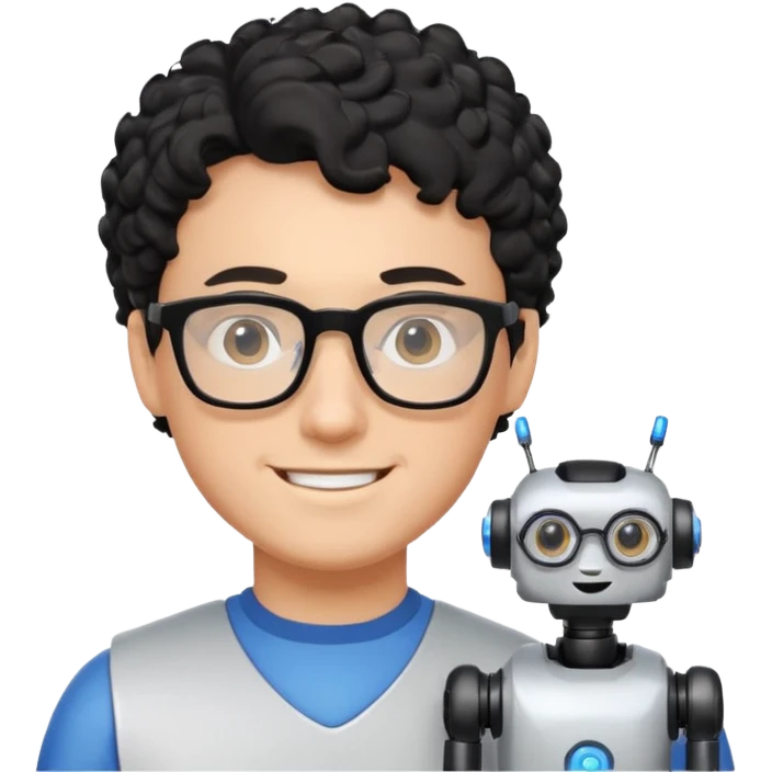 a boy robotics teacher, with black curly short hair, wearing glasses emoji