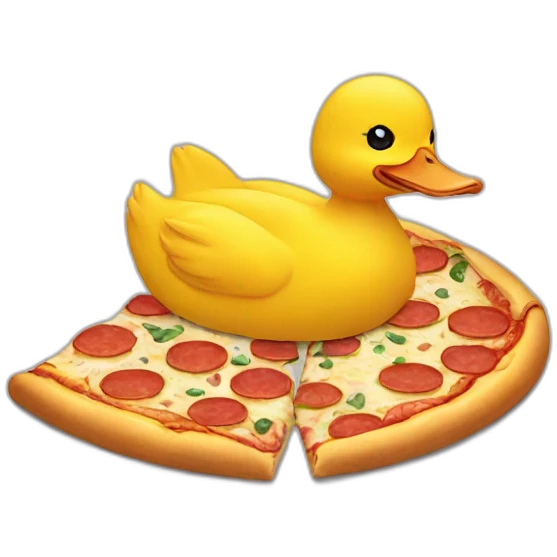 yellow duck frontal face eating pizza with hands emoji