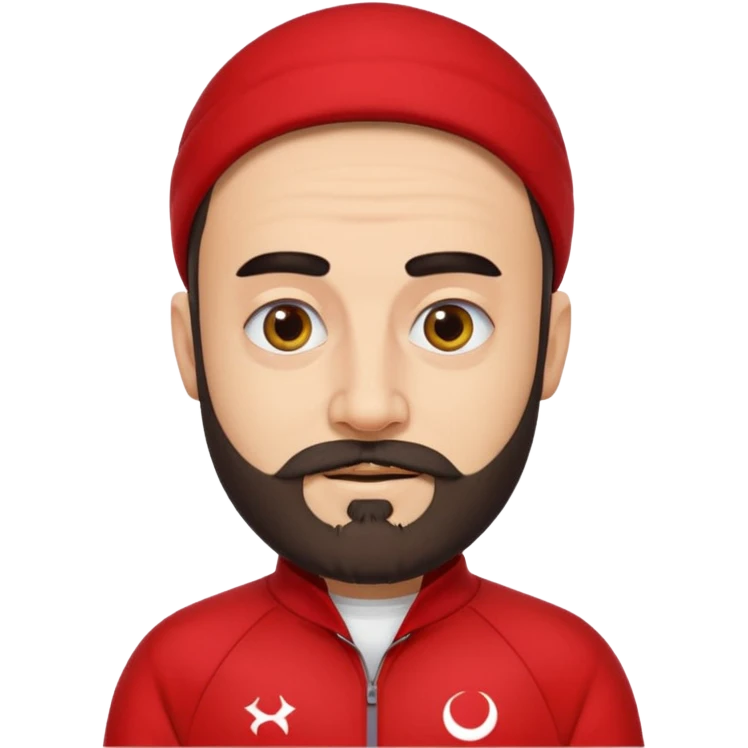 Recep İvedik, Turkish comedy character, thick eyebrows, beard, red tracksuit, exaggerated features, emoji style emoji