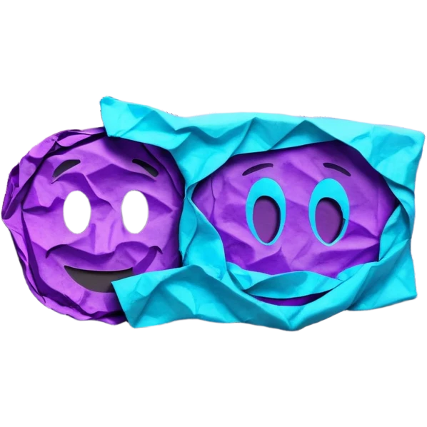 newspaper with headlines and neon glow effect, blue neon glow on top left, purple neon glow on bottom right emoji
