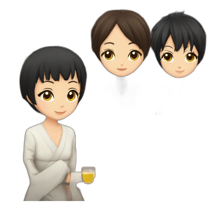 Koro sensai dans un bar avec Karasuma,Madame pouf,nagisa et karma emoji