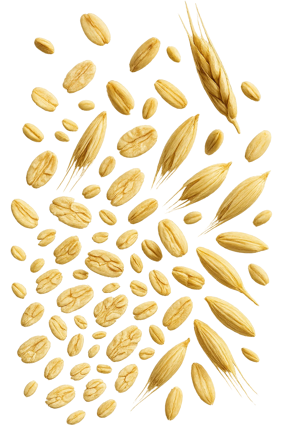 Avena e orzo FLUTTUANO IN ARIA, iperrealistico 4k emoji