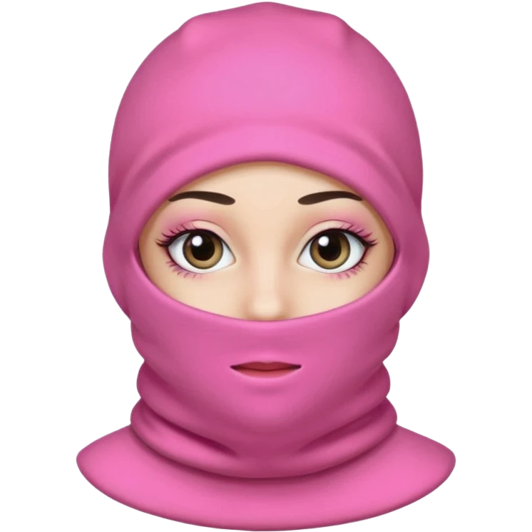 baggy stylish balaclava pink in colour with girly eyes showing through the eye holes of the balaclava with beautiful eyelashes on  emoji