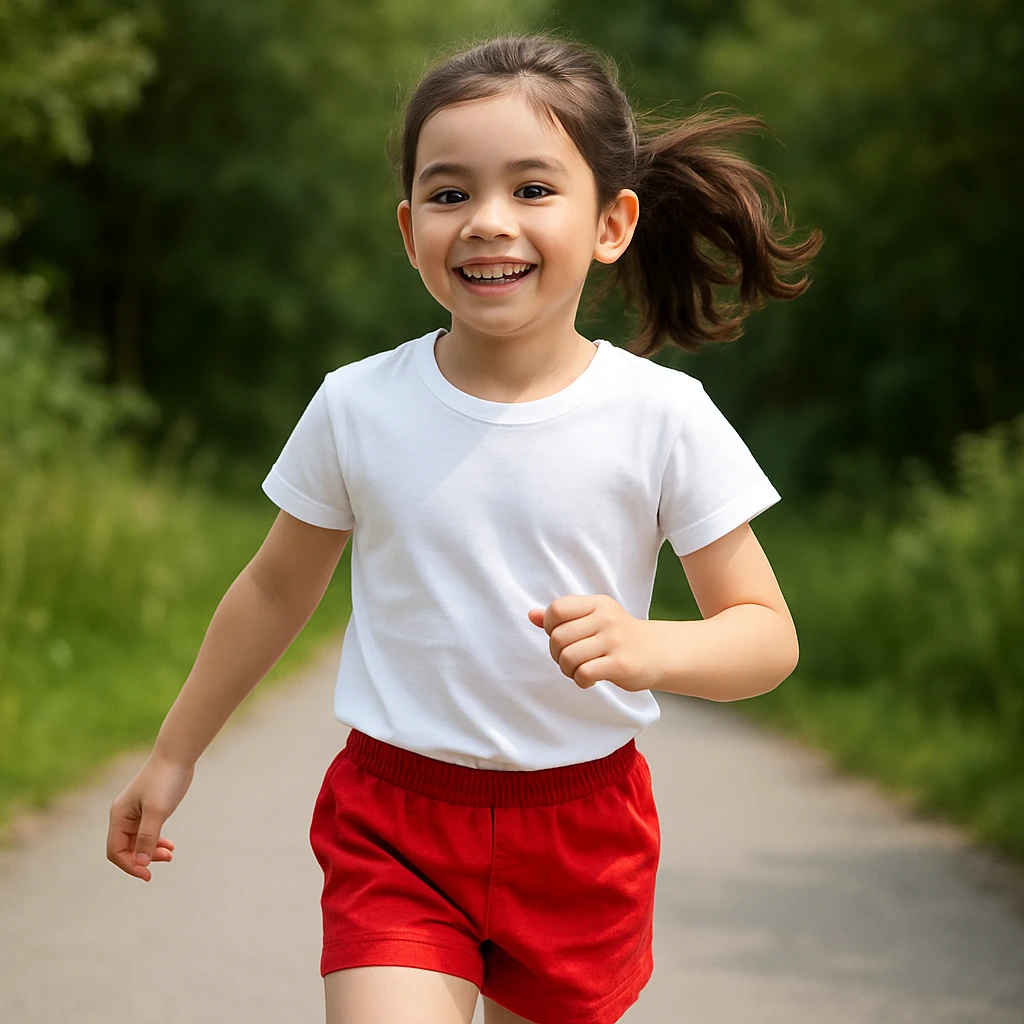 Make the girl's outfit red shorts and a white short-sleeved t-shirt emoji