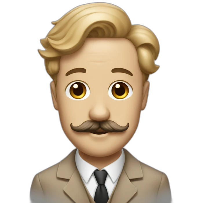 Man with side parting, Charlie Chaplin moustache and tan suit emoji