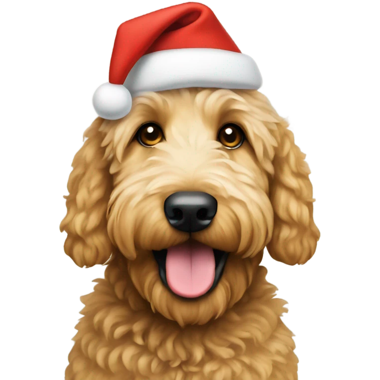 Golden doodle dog wearing a Christmas hat  emoji