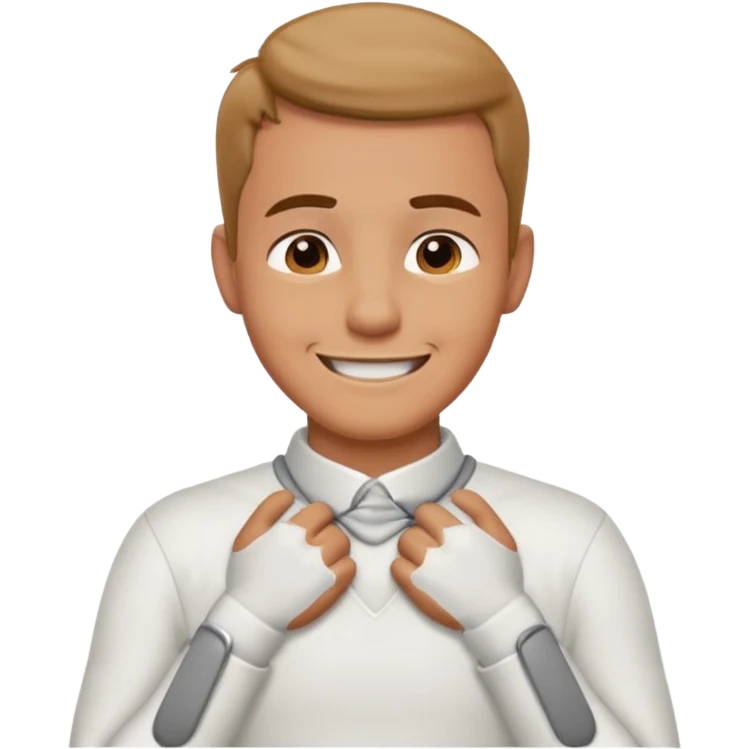 Man with hands gripped around neck crossed like he is choking while smiling emoji