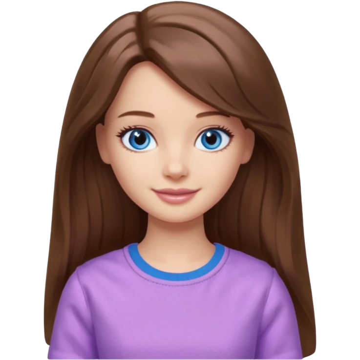 beautiful barbie girl with long brown hair, blue eyes and wearing light purple clothes watching stranger things on tv emoji