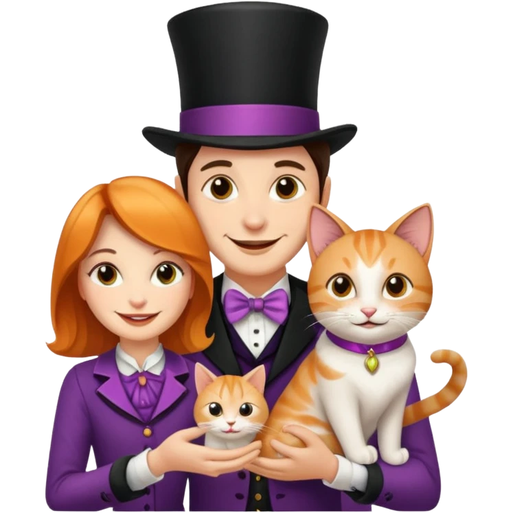 magician couple and their pet cat emoji