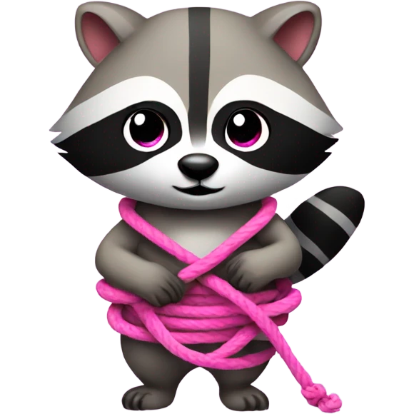 raccoon with pink ropes tied on wrist and ankles emoji