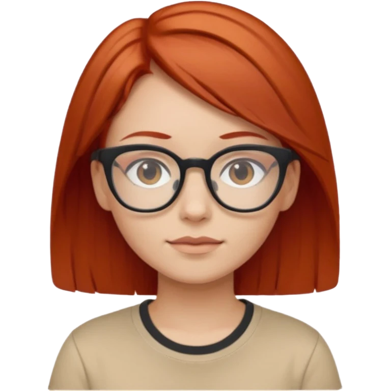 girl short-layer-red-hair wear beige T-shirt, wear glasses emoji