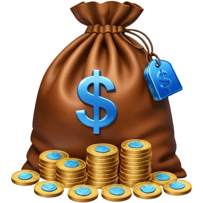 money bag on top of blue coins stack emoji