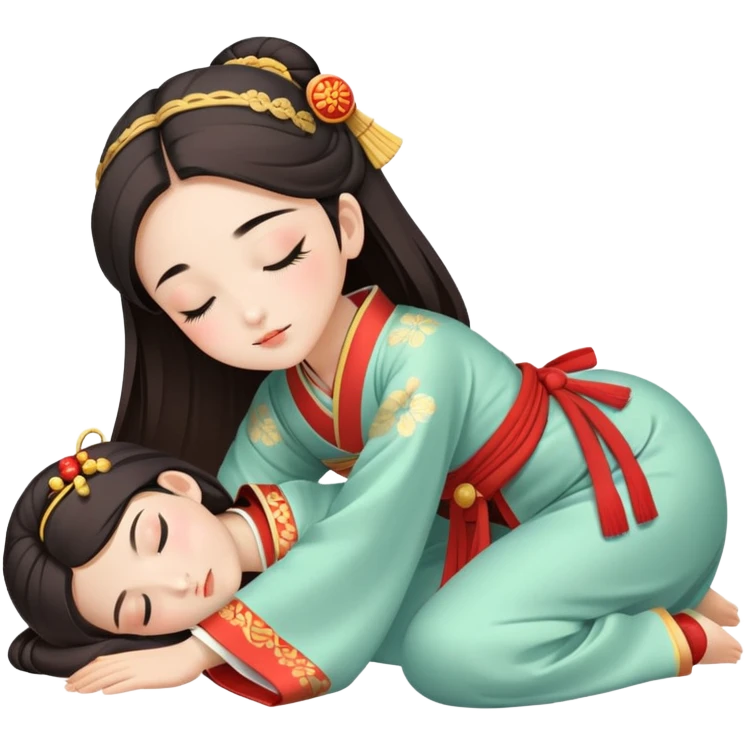 Beautiful girl in Hanfu lying on the ground sleeping emoji