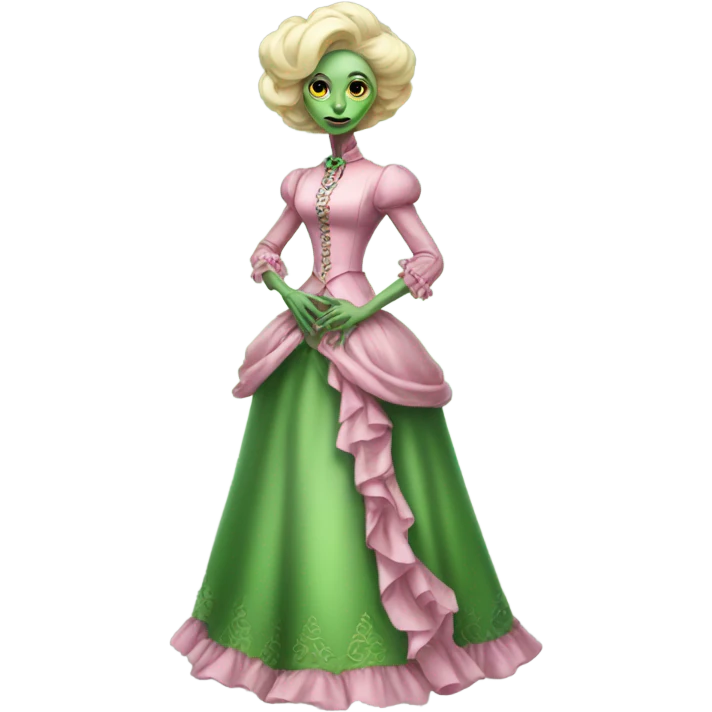 "green blonde alien woman"  in pink Victorian dress elegant, full body emoji