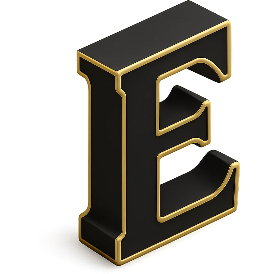 bold and clear letter E in 3D black style emoji