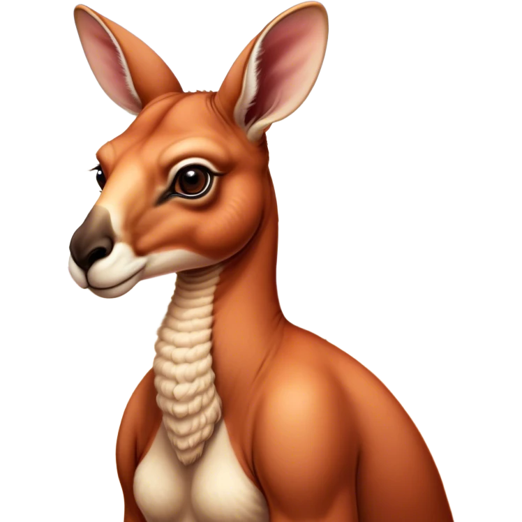 Cinematic Noble Adult Red Kangaroo Portrait Emoji, Poised and regal, with a robust, muscular build, tawny reddish fur, and a distinctive camel-shaped head featuring a slightly elongated snout, prominent ears, and keen, observant eyes, Simplified yet sharp and sophisticated features, highly detailed, glowing with a warm, sunlit glow, high shine, intelligent and commanding, stylized with an air of outback authority, focused and vigilant, soft glowing outline, capturing the essence of a watchful guardian that seems ready to bound out of the screen with effortless power! emoji