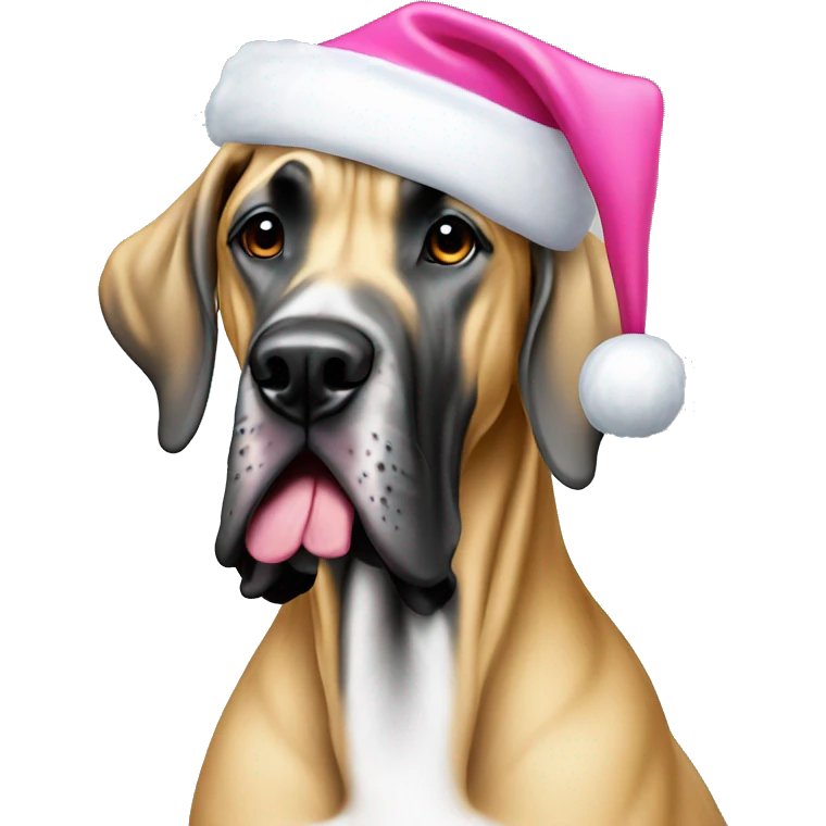 Tan Great Dane add pink Santa hat emoji