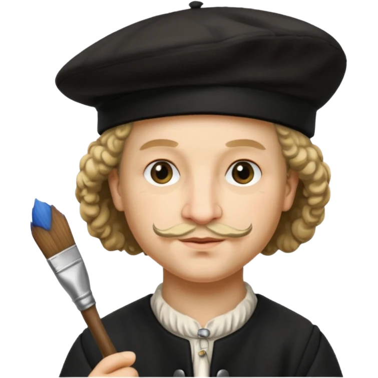 Rembrandt wear black beret hat, hold a brush emoji