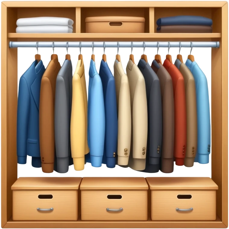 Cute closet or wardrobe with door ajar revealing organized professional clothing on hangers emoji