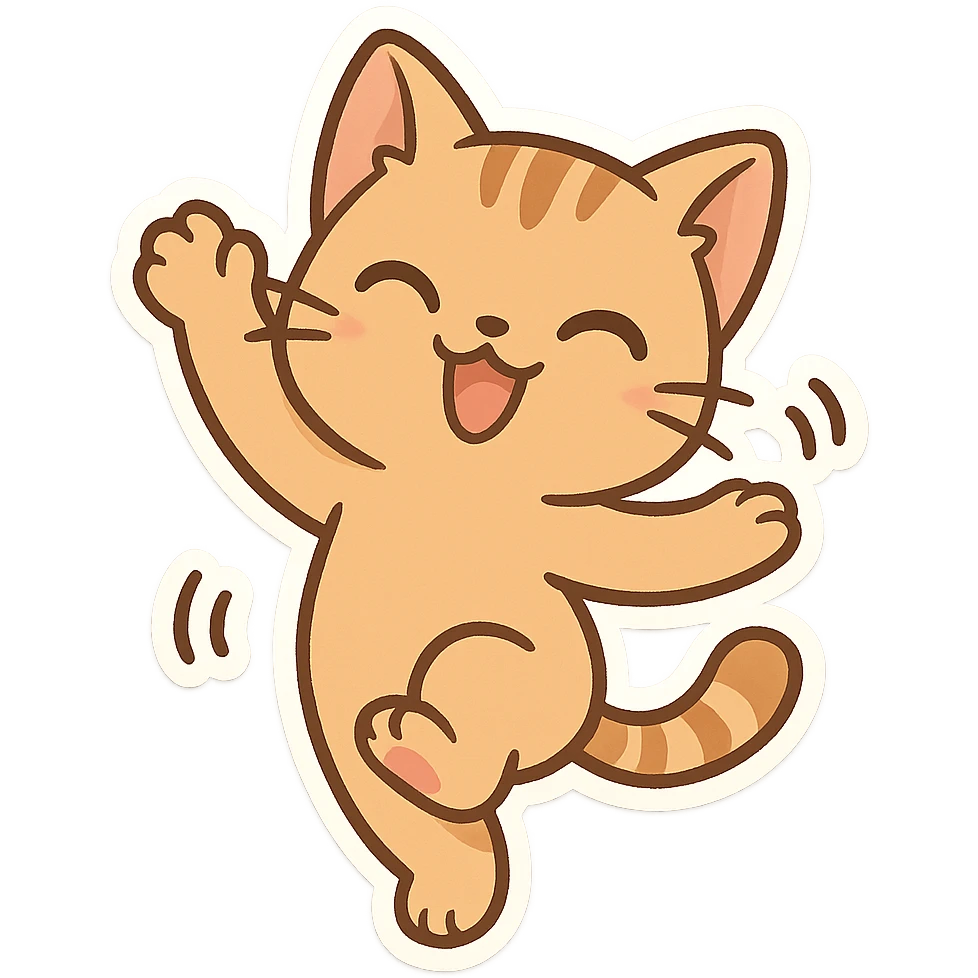cat dancing, playful, cute, energetic cartoon style emoji