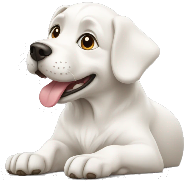 white dog lies and licks its paw emoji