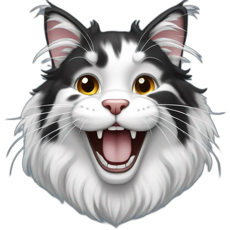 Black and white big laughing maine coon cat emoji
