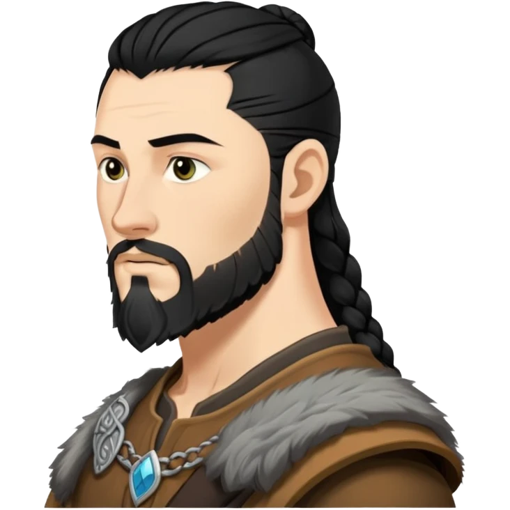 Ragnar side face emoji with black hair emoji