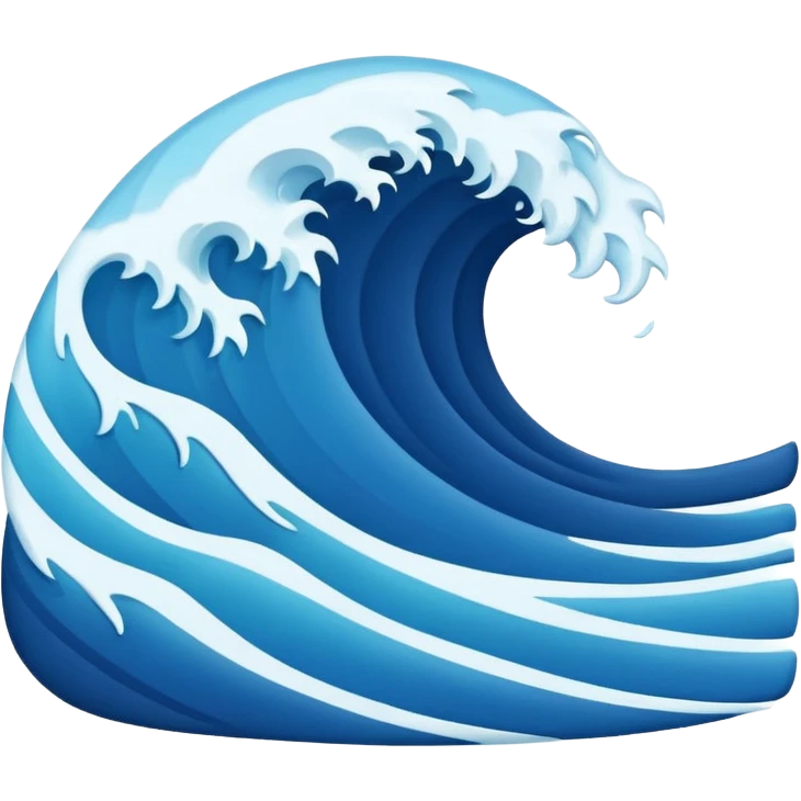 "Create a flat 2D vector wave emoji in Apple iOS style, with solid blue colors, clean lines, and no gradients or 3D effects. The wave should be simple, using basic shapes with smooth curves on a white background."
 emoji