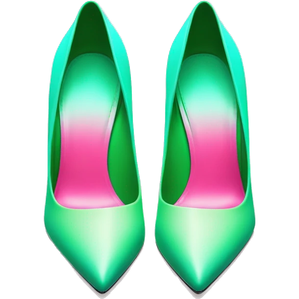 Realistic isolated top view pair of pointed toe hot pink to mint green ombre high heel shoes. emoji