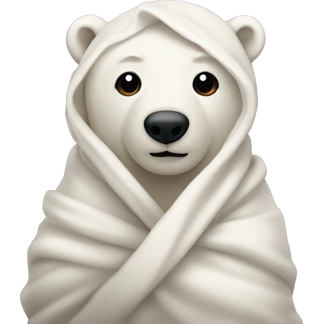 cute polar bear wrapped in a dark red blanket emoji