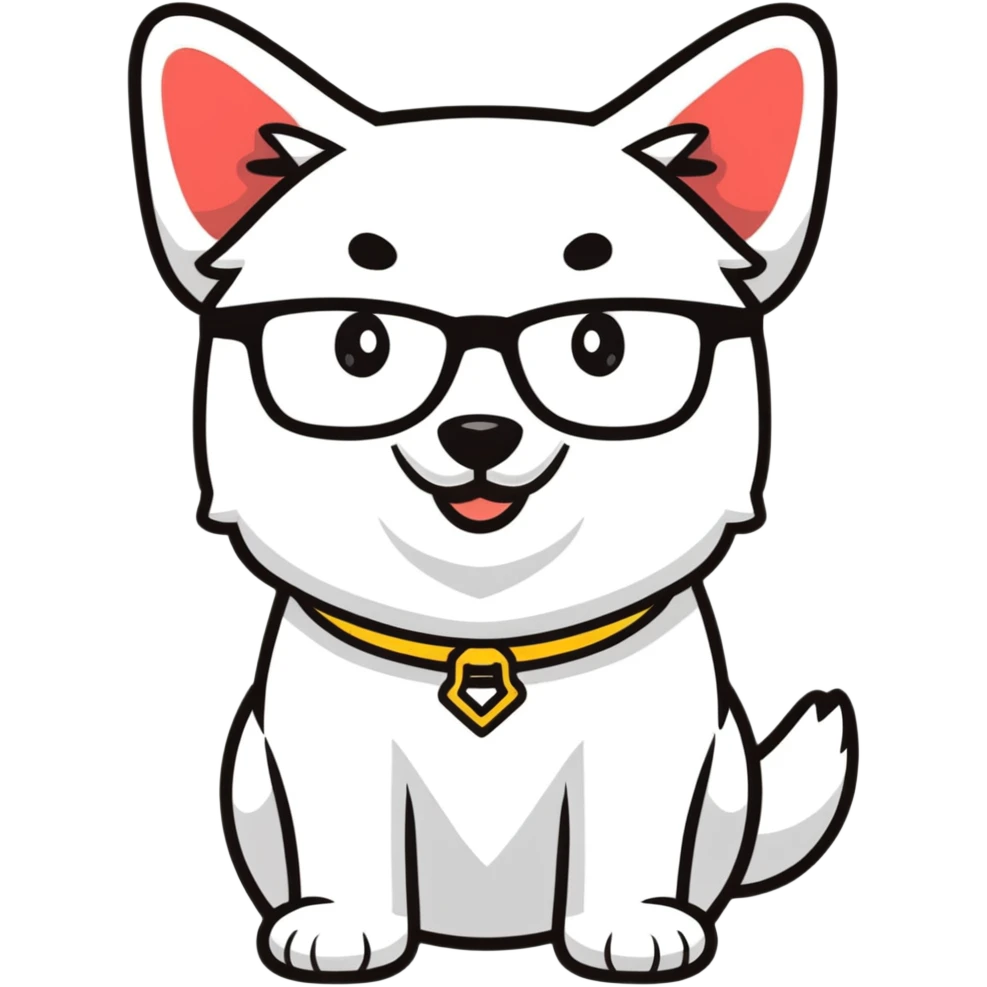 dog wearing glasses with a sweet smile emoji