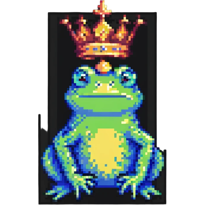 pixel art crowned frog side view with crown emoji